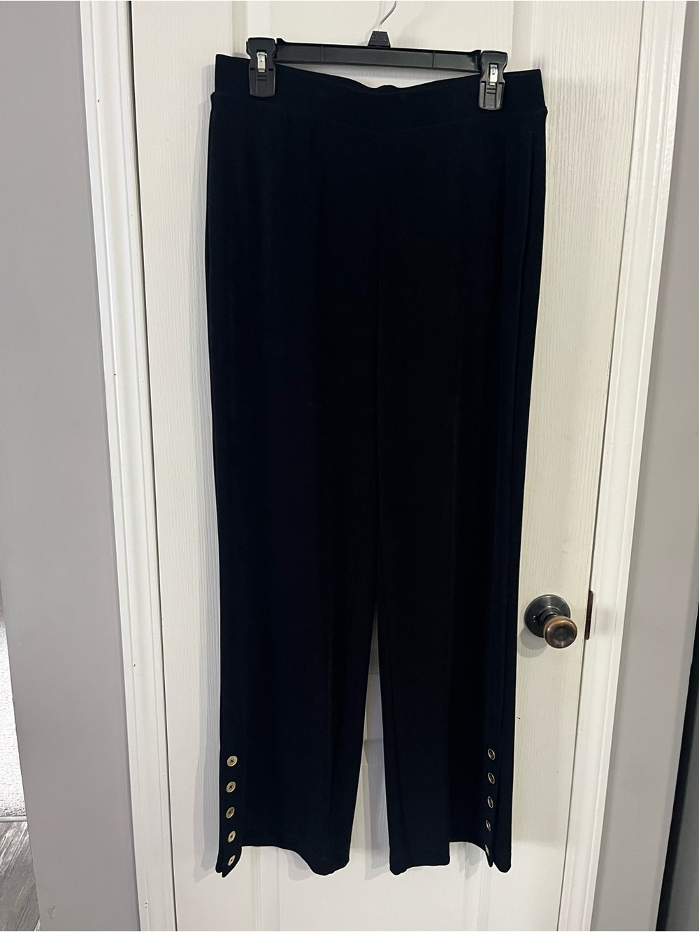 Chico's (Travelers) Elastic Waist Pull on Black Wide-Leg Pants with Gold Buttons